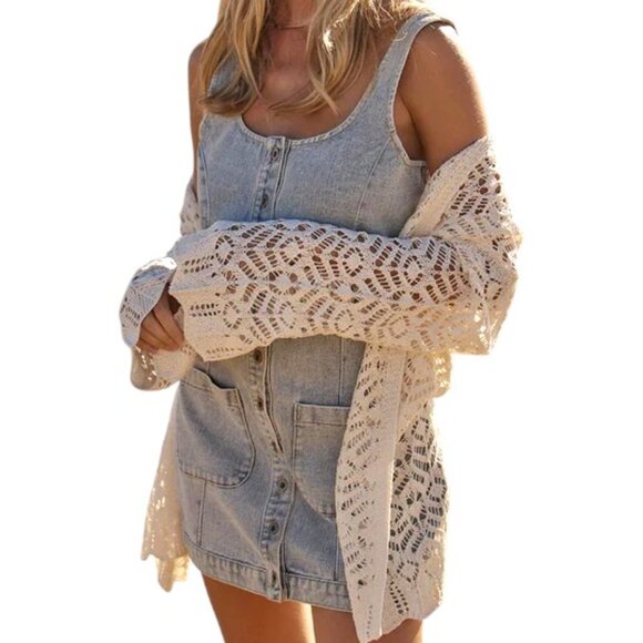 Saltwater LUXE Solana Sweater Crochet Style Open Front Cardigan Sz S - Picture 2 of 11